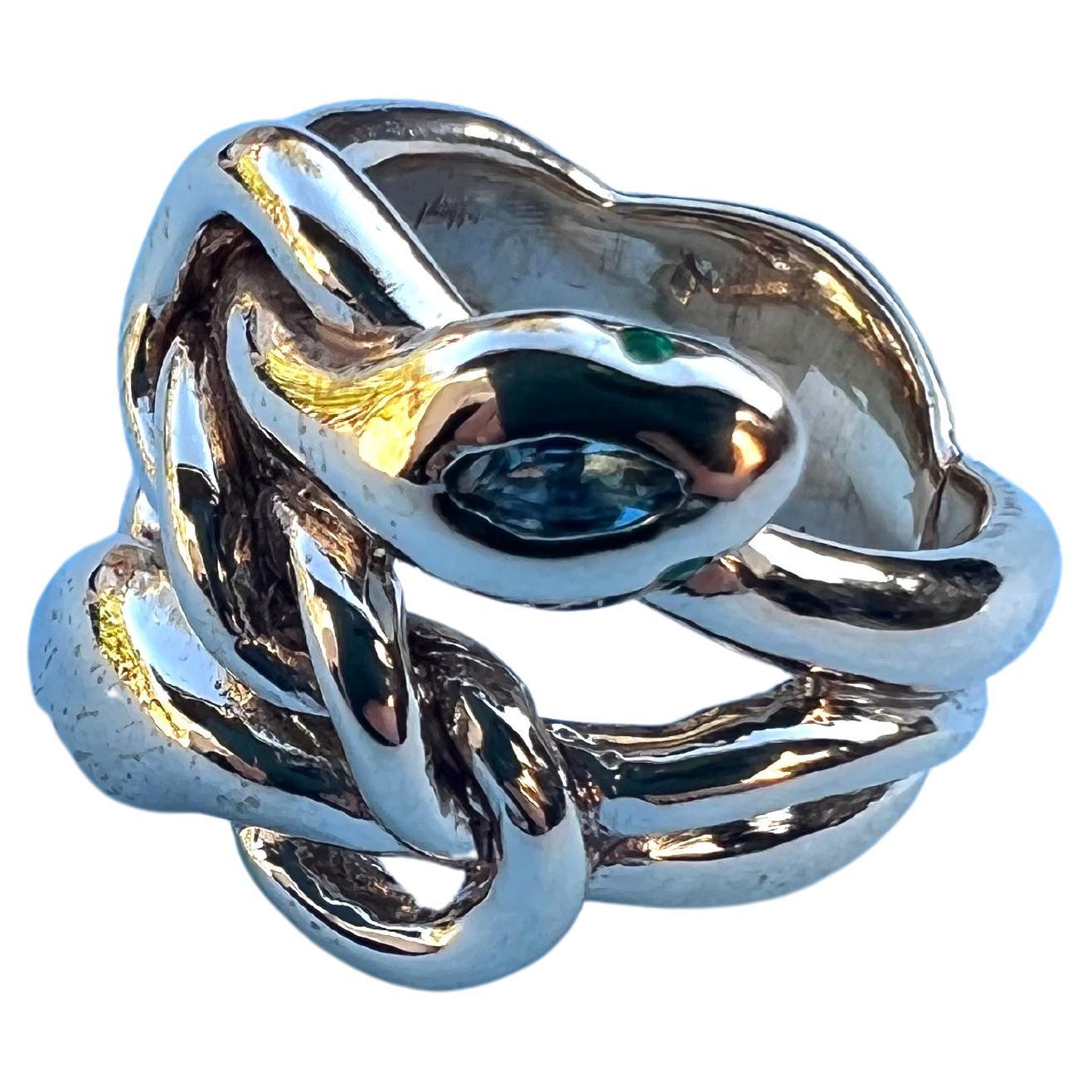 Aquamarin-Marquis-Smaragd-Schlangenring mit Smaragd  Viktorianischer Stil J. Dauphin (Marquiseschliff)