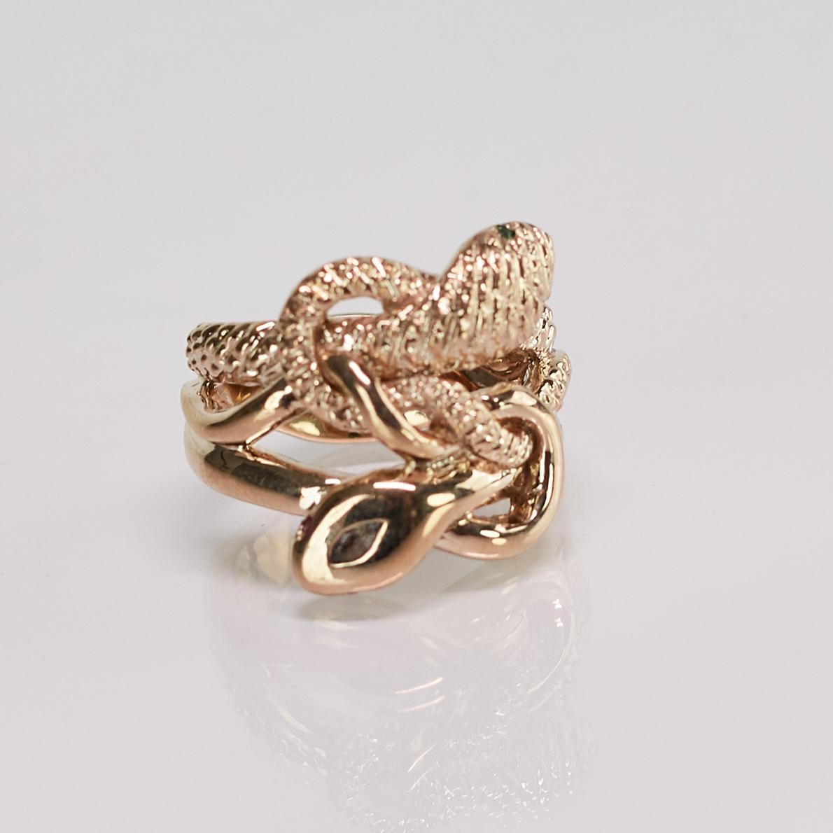 Diamant-Marquis-Schlangenring, Smaragd, Rubin, Augen, Bronze im viktorianischen Stil von J Dauphin im Angebot 6