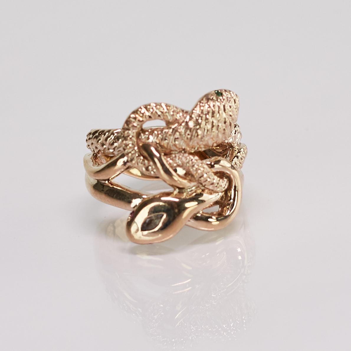 Diamant-Marquis-Schlangenring, Smaragd, Rubin, Augen, Bronze im viktorianischen Stil von J Dauphin im Angebot 2