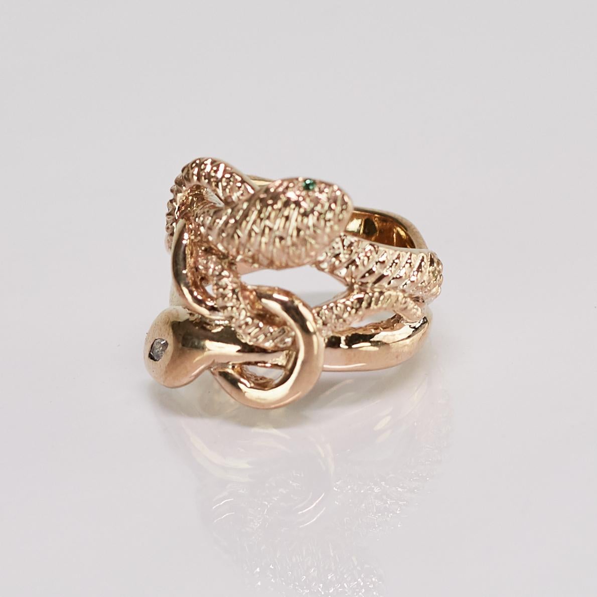 Diamant-Marquis-Schlangenring, Smaragd, Rubin, Augen, Bronze im viktorianischen Stil von J Dauphin im Angebot 3