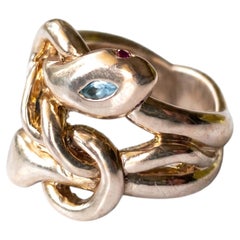 Aquamarine Marquis Snake Ring Serpent Gold Plated Silver J Dauphin