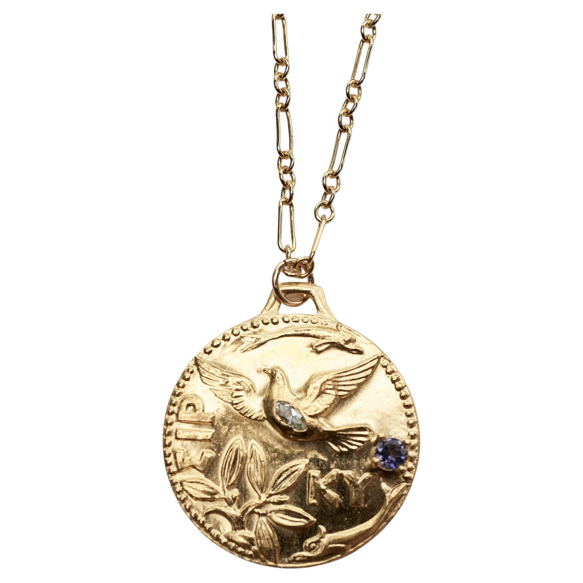 Aquamarin Tansanit Medaille Halskette Taube J Dauphin