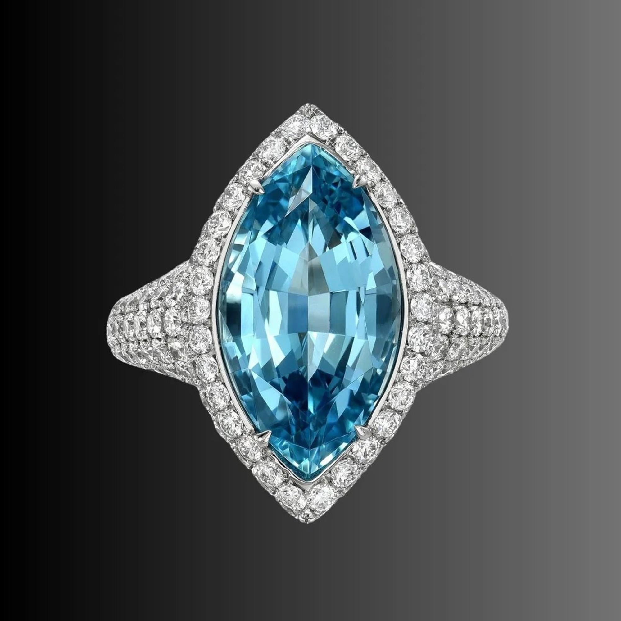 Aquamarin-Cocktailring mit Marquise-Diamant im Marquiseschliff - Luxusschmuck in Beverly Hills im Angebot 4
