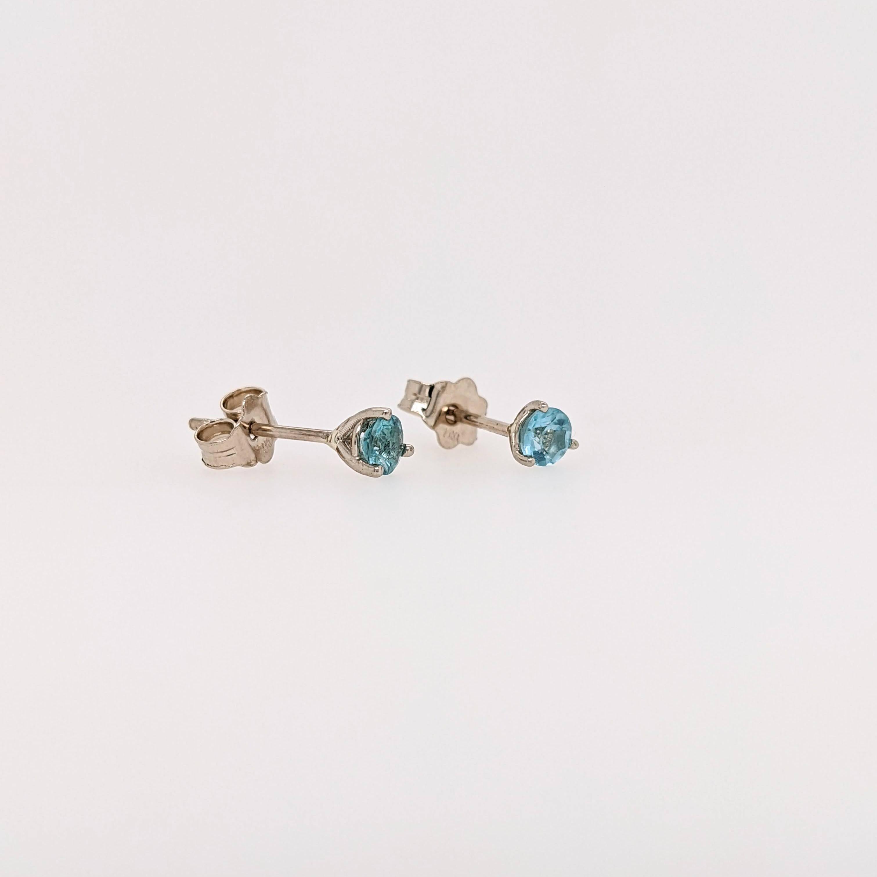 Modern Aquamarine Martini Solitaire Stud Earrings in Solid 14K Gold Round 3mm For Sale