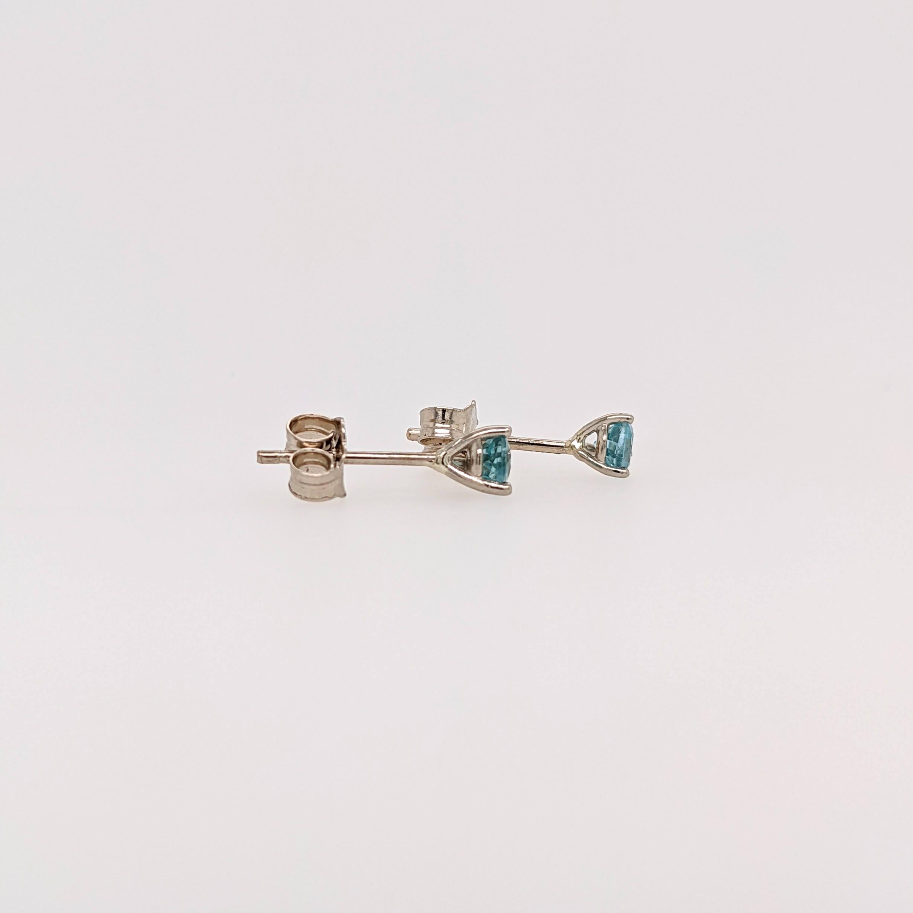 Round Cut Aquamarine Martini Solitaire Stud Earrings in Solid 14K Gold Round 3mm For Sale