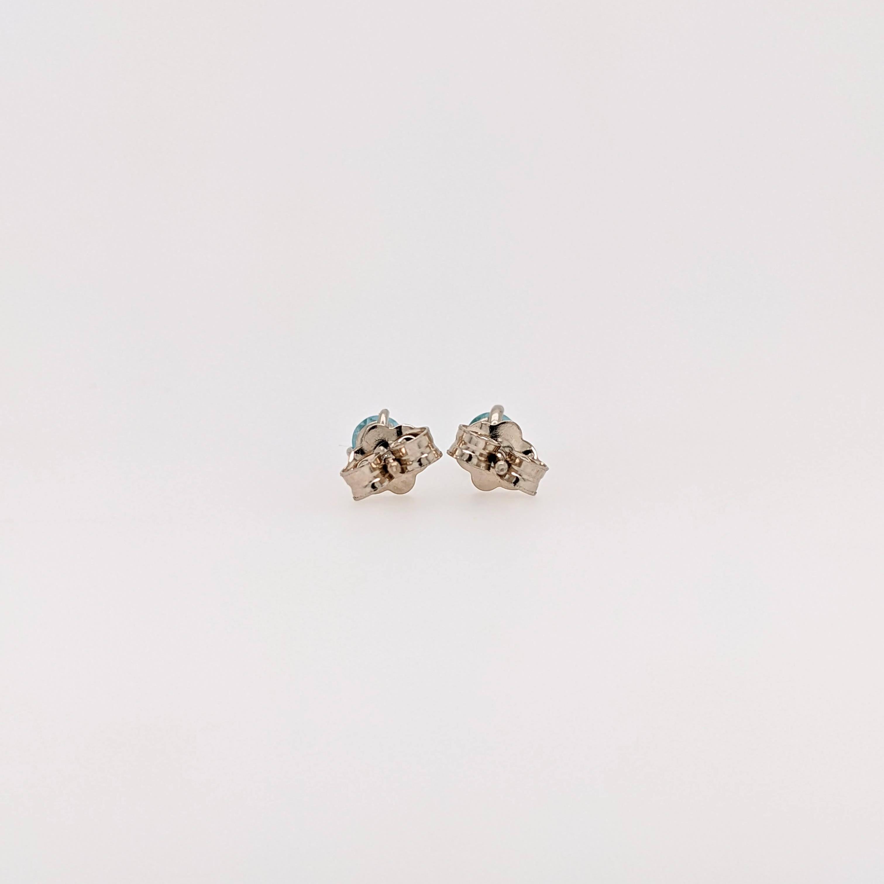 Aquamarine Martini Solitaire Stud Earrings in Solid 14K Gold Round 3mm In New Condition For Sale In Columbus, OH