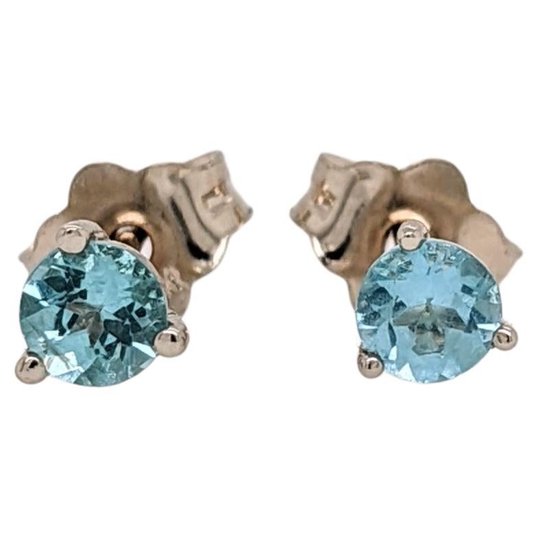 Aquamarine Martini Solitaire Stud Earrings in Solid 14K Gold Round 3mm