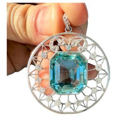 Aquamarine medallion Diamond Platinum Necklace