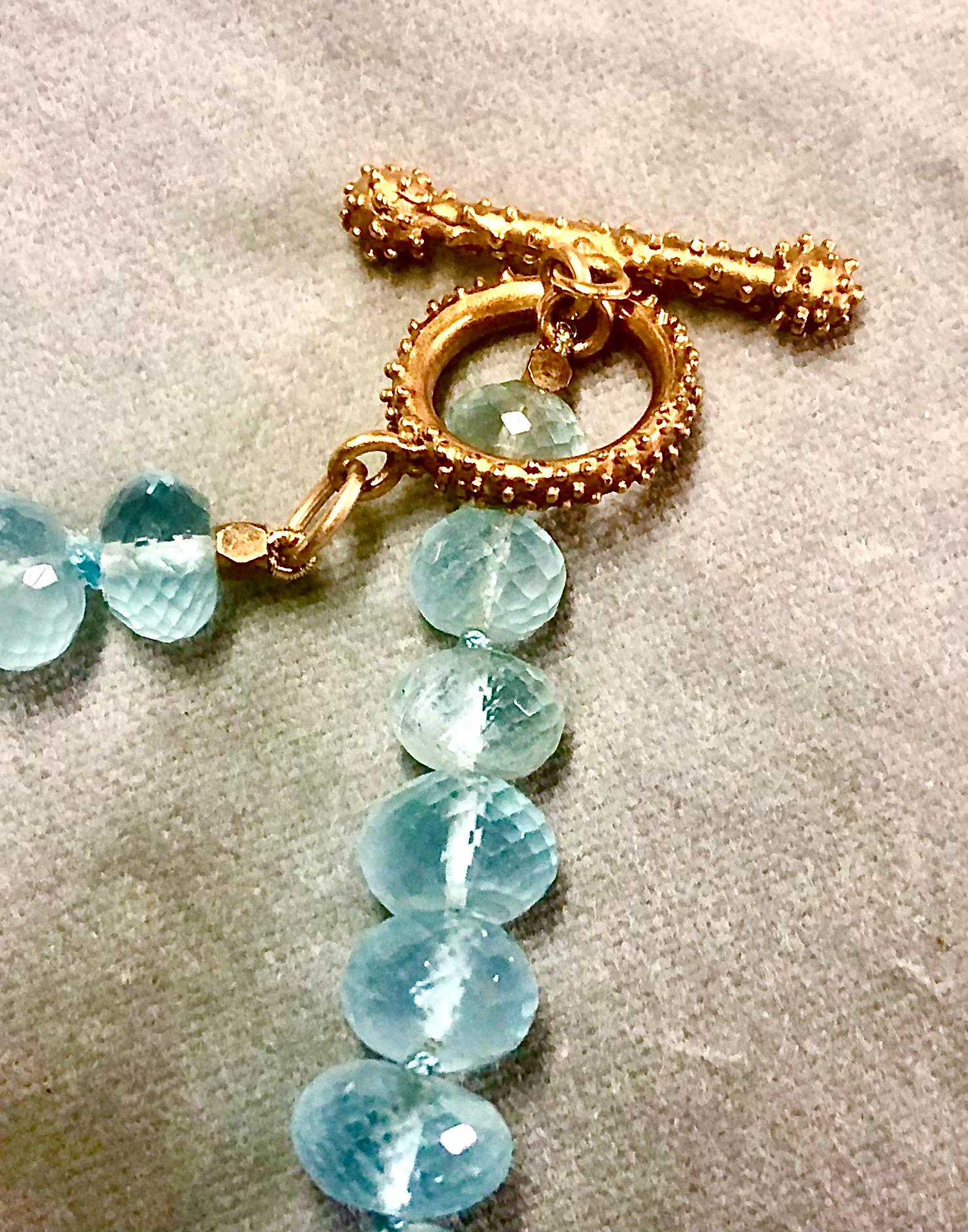 Aquamarine micro faceted large rondelles and 14kt gold necklace In New Condition For Sale In New Orleans, LA