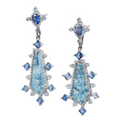 Aquamarine, Montana Sapphire, Diamond Custom Adjustable Earrings in 18k Gold