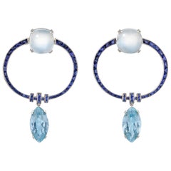 Aquamarine, Moonstone and Sapphire Drop Earrings