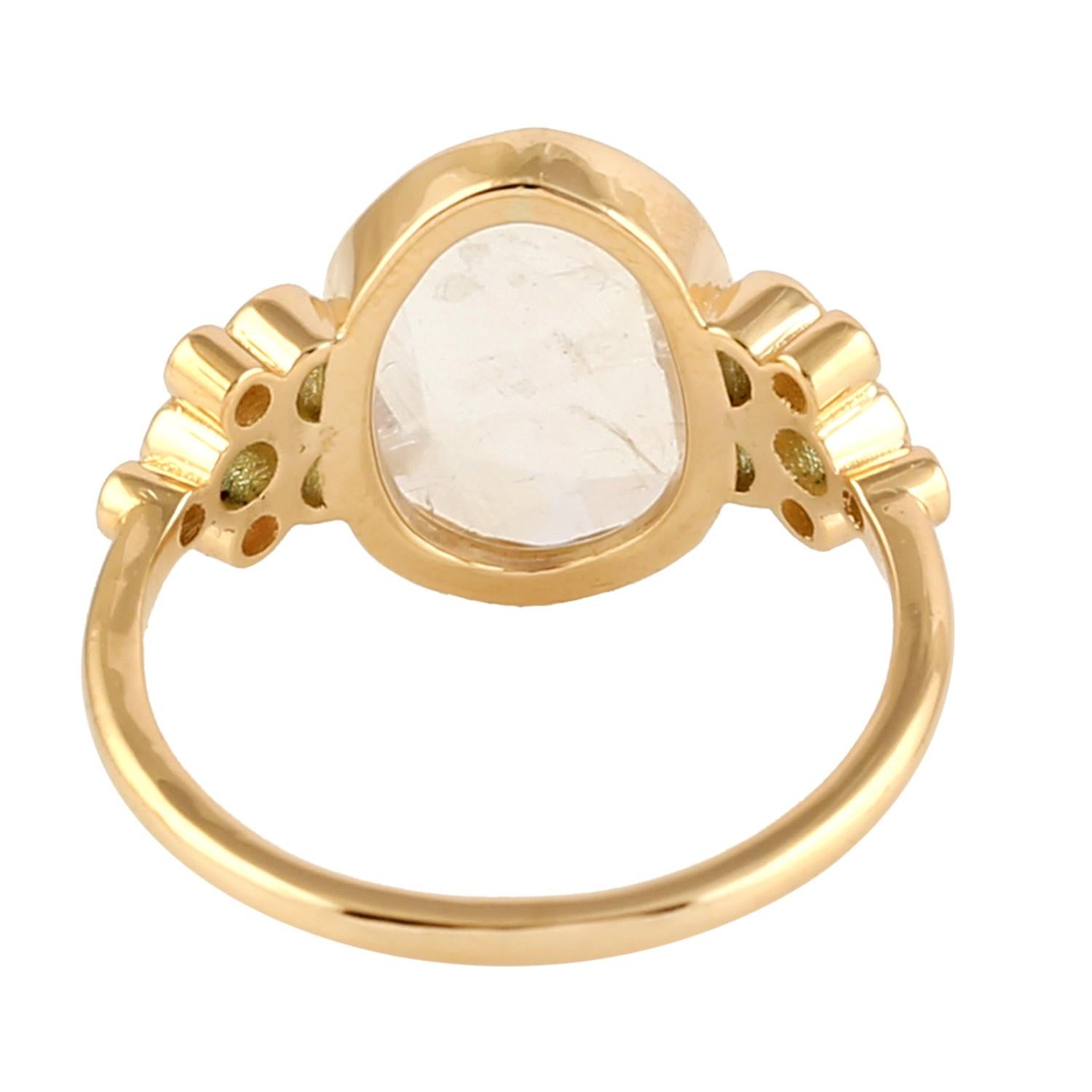 Aquamarin Mondstein-Diamant-Ring aus 14 Karat Gold (Moderne) im Angebot