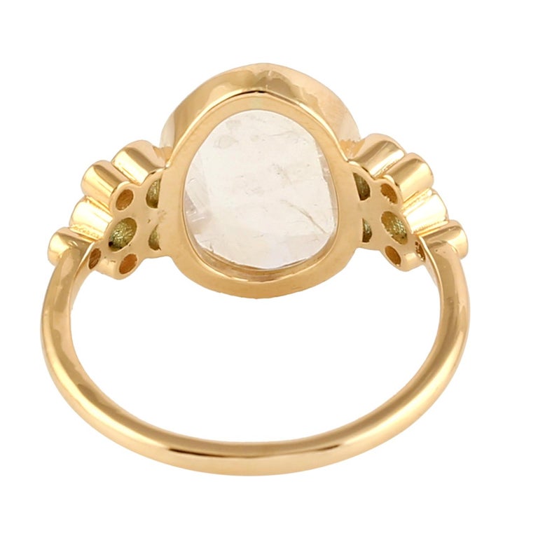 Aquamarine Moonstone Diamond 18 Karat Gold Ring For Sale at 1stDibs