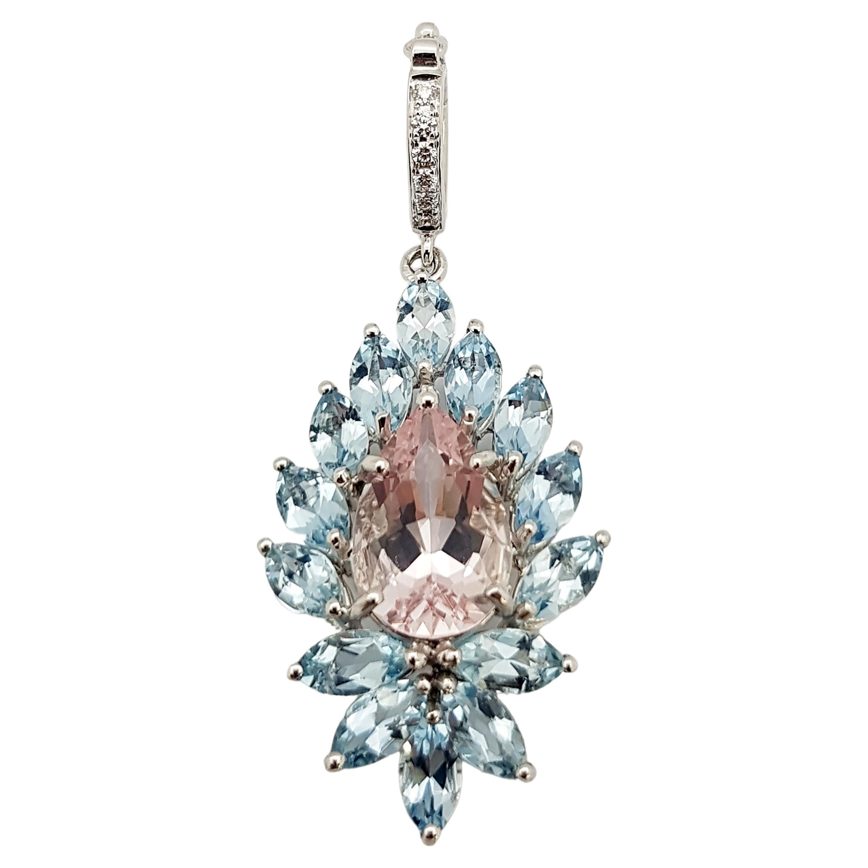 Aquamarine, Morganite and Diamond Pendant Set in 18 Karat White Gold Settings For Sale
