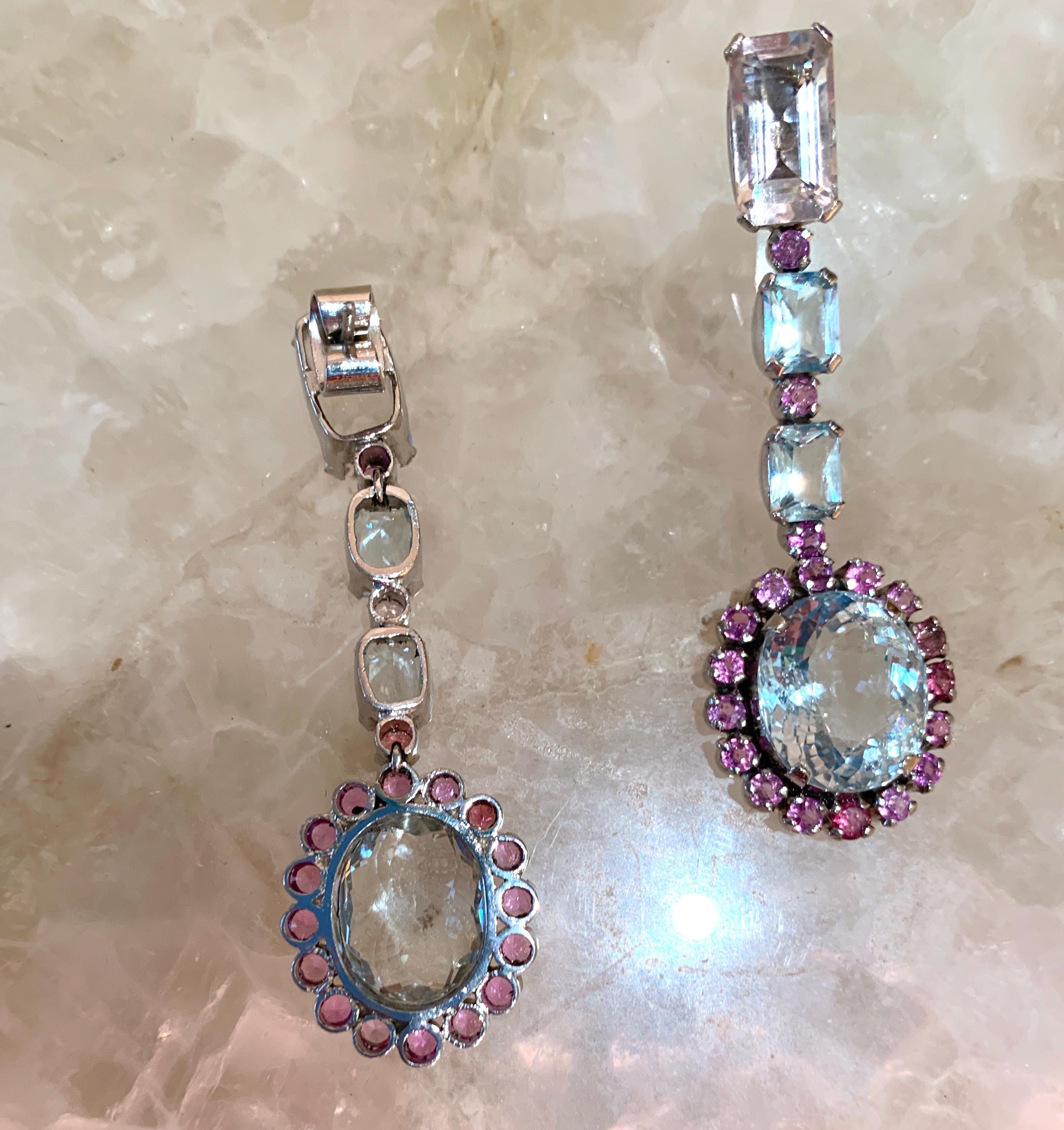 Women's or Men's 30 Carats of Aquamarine, Morganite and Pink Sapphire Earrings For Sale