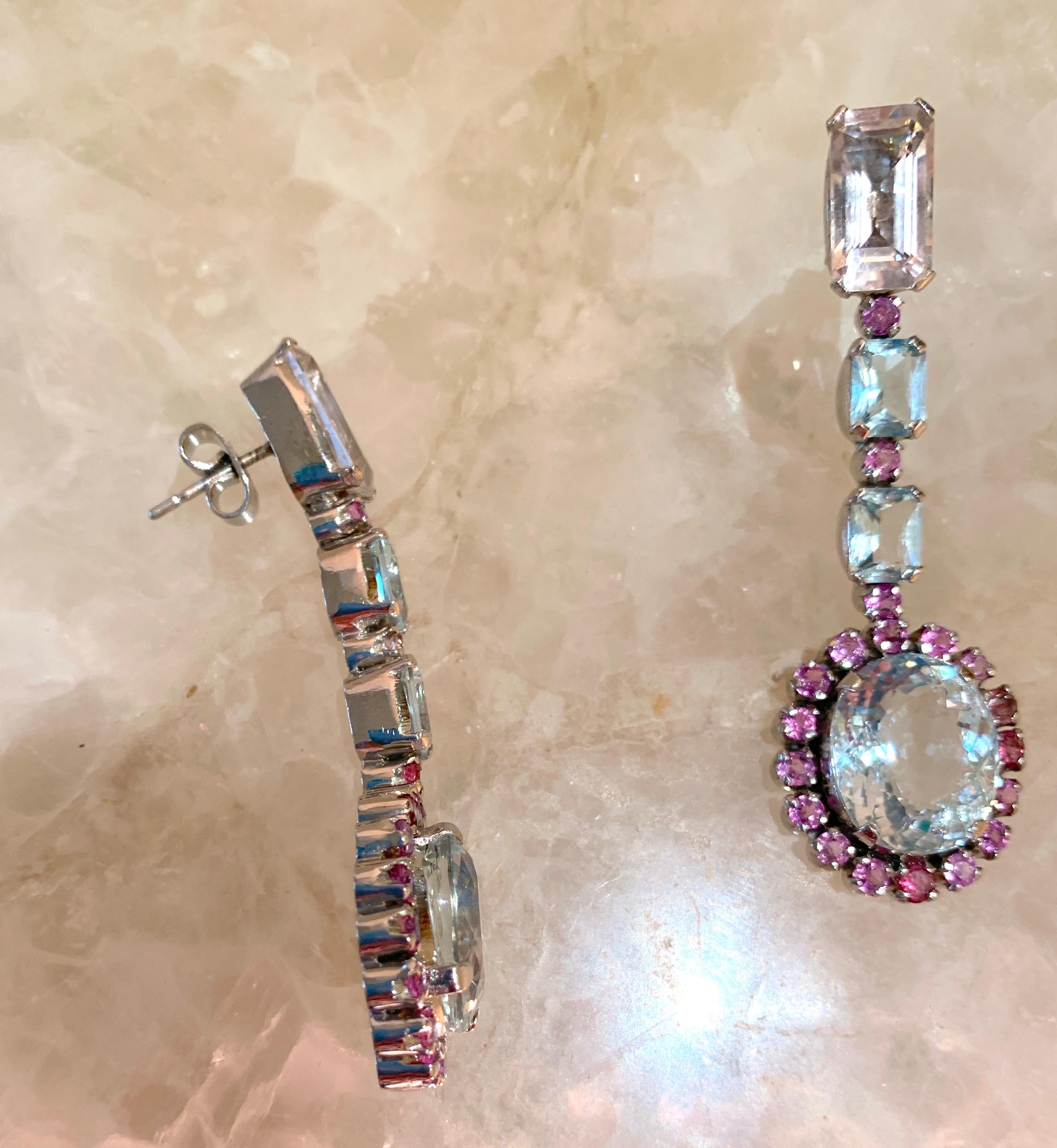 30 Carats of Aquamarine, Morganite and Pink Sapphire Earrings For Sale 1