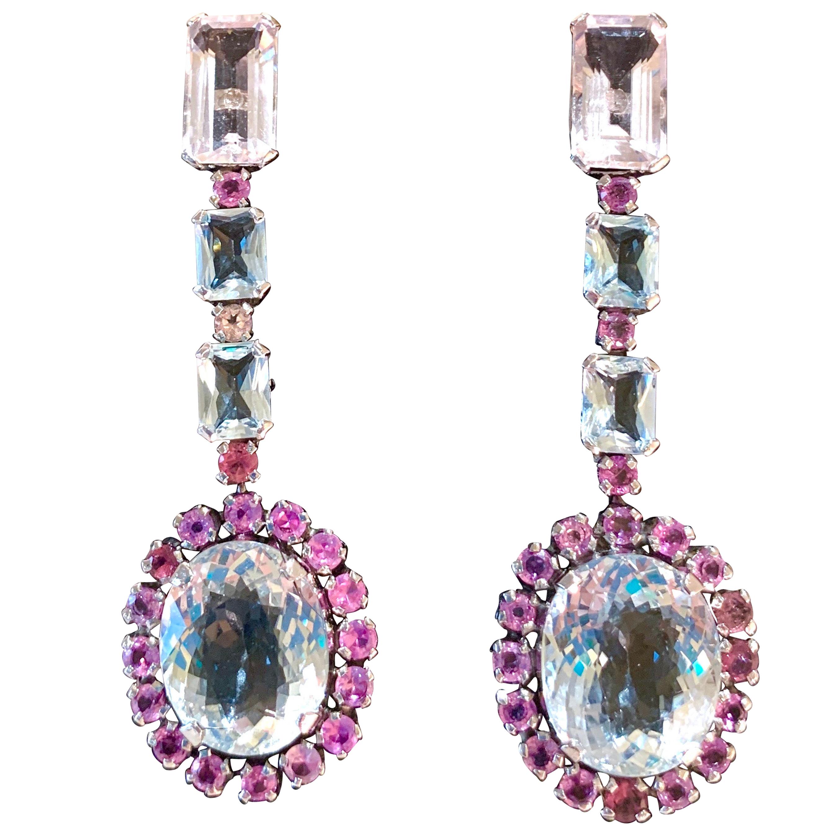 peridot and pink sapphire earrings Amethyst handmade sterling silver earrings-OOAK