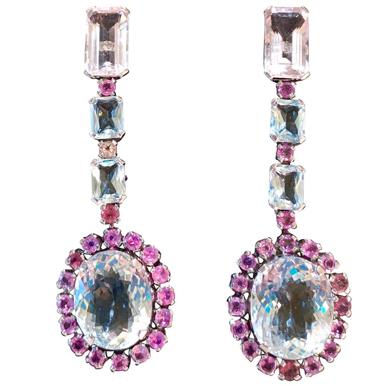 Aquamarine Morganite and Pink Sapphire Earrings For Sale