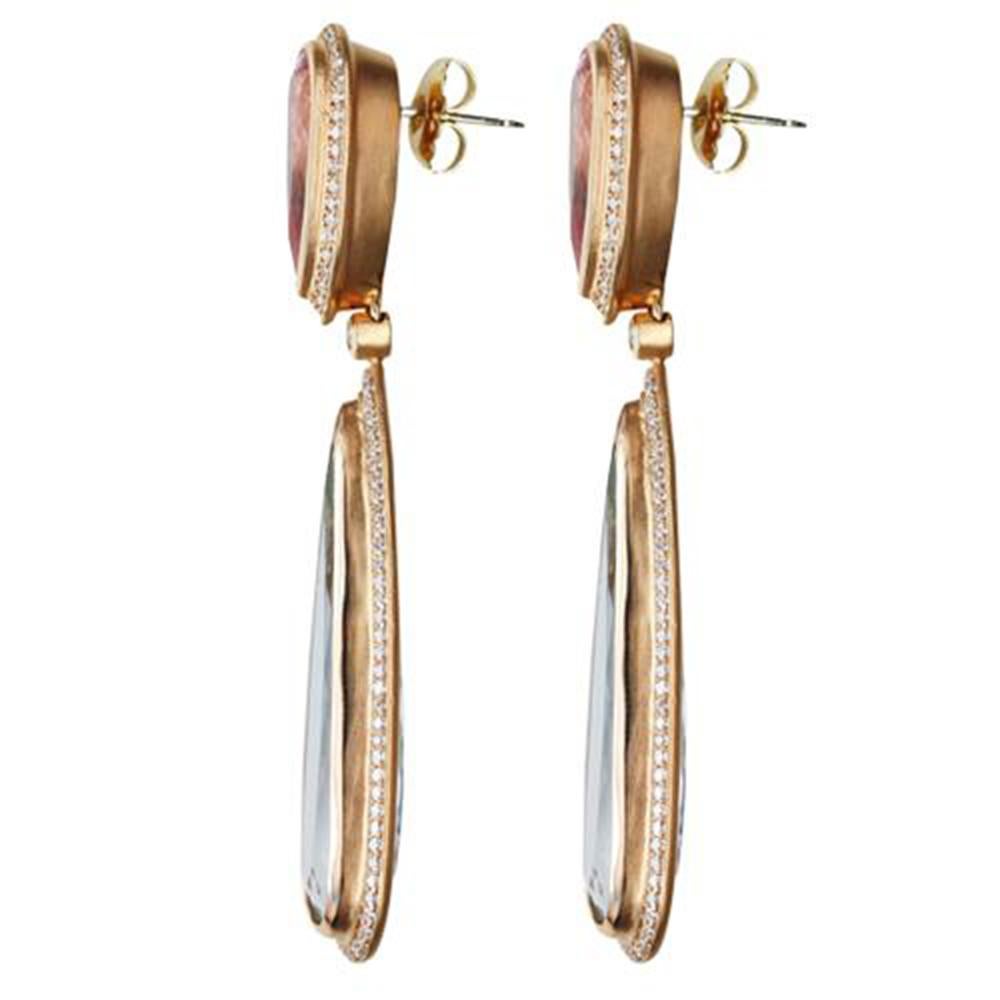 Contemporary Aquamarine Morganite  Diamond Drop Gold Statement Earrings Estate Fine Jewelry