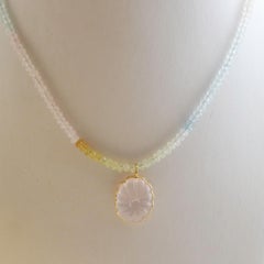 Aquamarine Morganite Natural Gemstone Beaded Necklace 16 inches with Pendant
