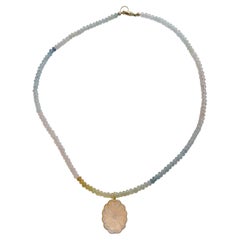 Aquamarine Morganite Natural Gemstone Beaded Necklace 16 inches with Pendant