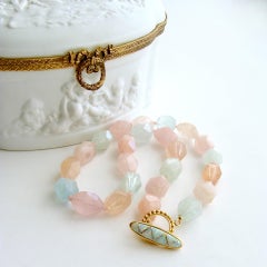 Aquamarine Morganite Nugget Choker Necklace Opal Inlay Toggle, Candie Necklace