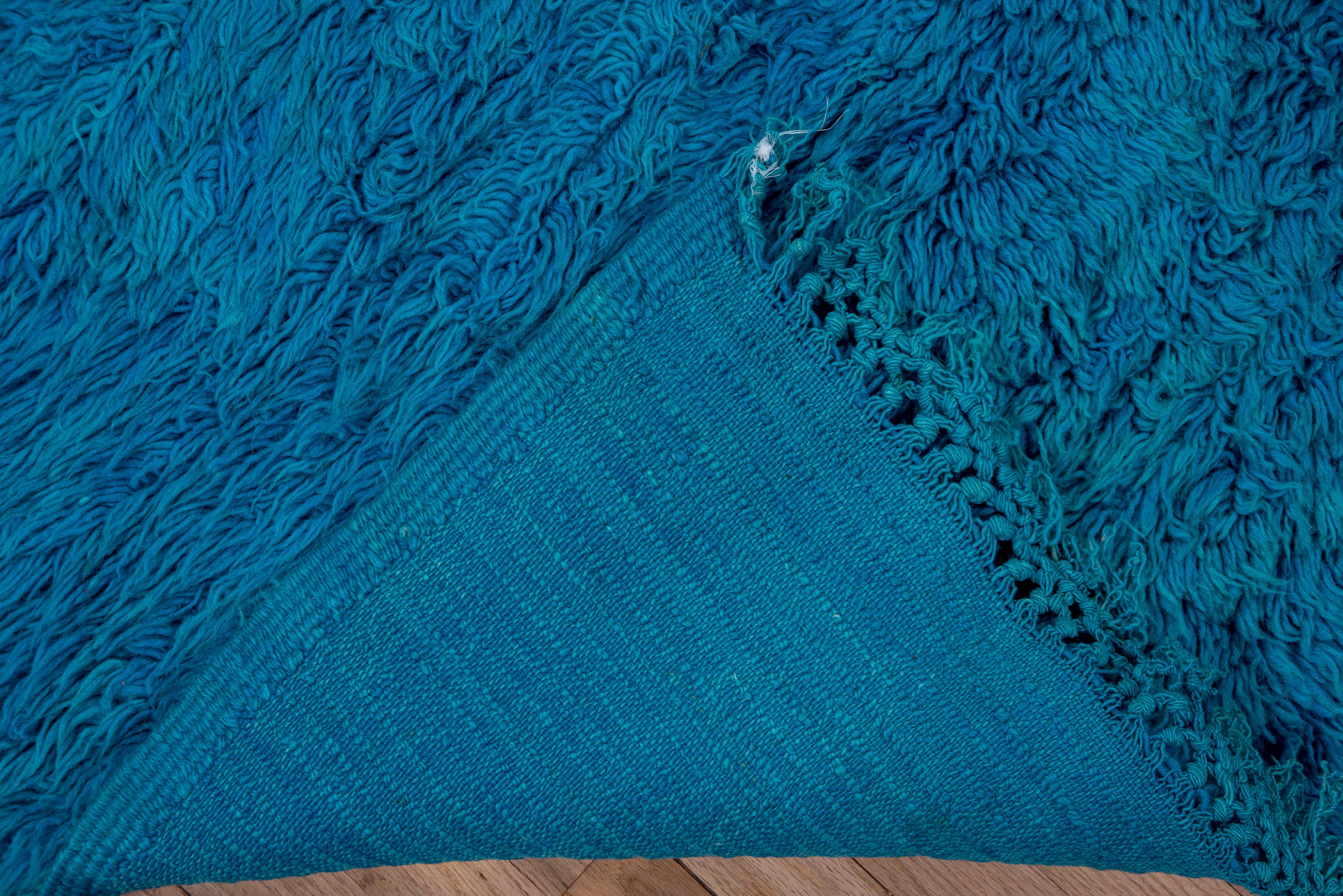 Aquamarine Moroccan Village Rug in Allover Solid Blue In Good Condition For Sale In New York, NY