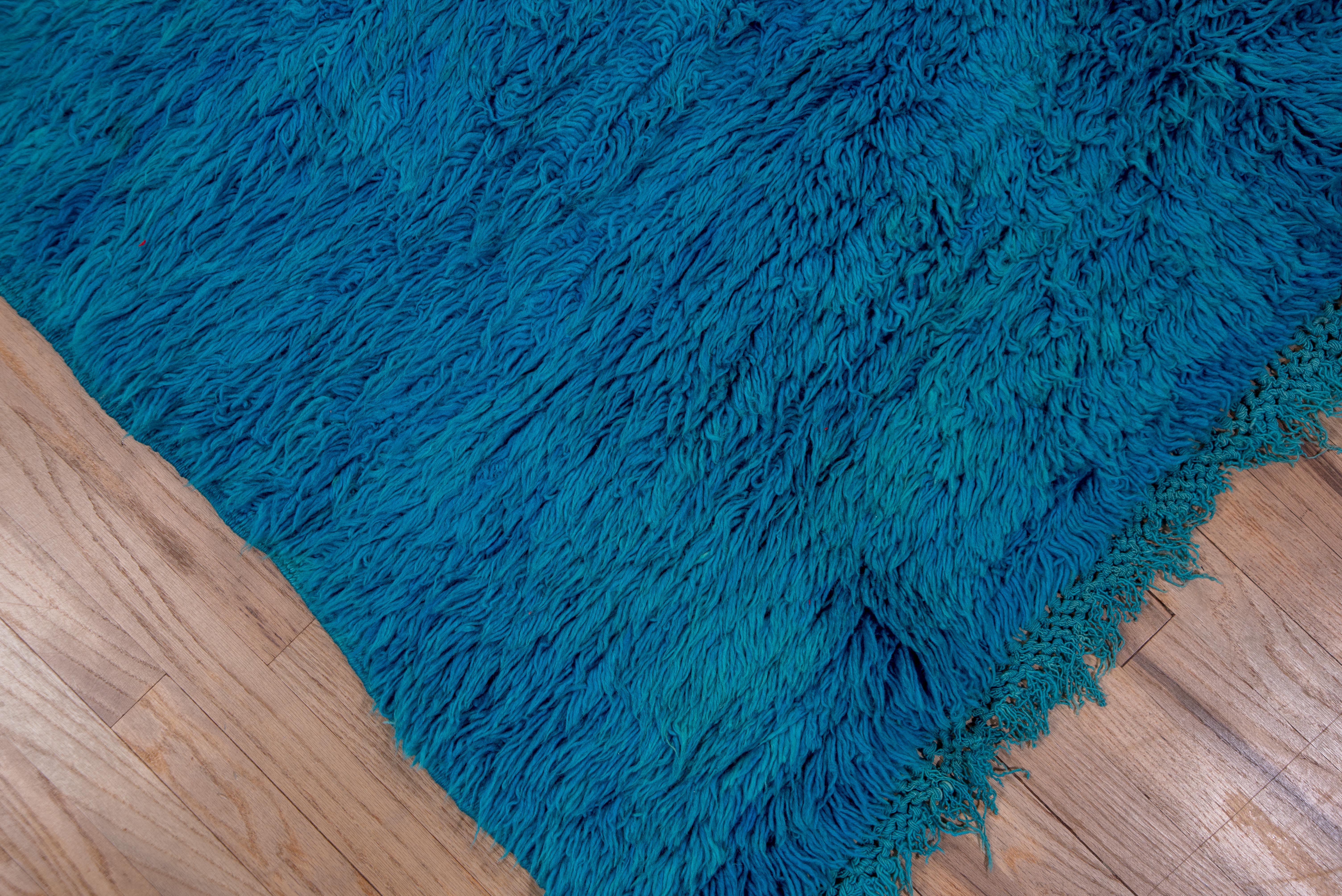 20th Century Aquamarine Moroccan Village Rug in Allover Solid Blue For Sale