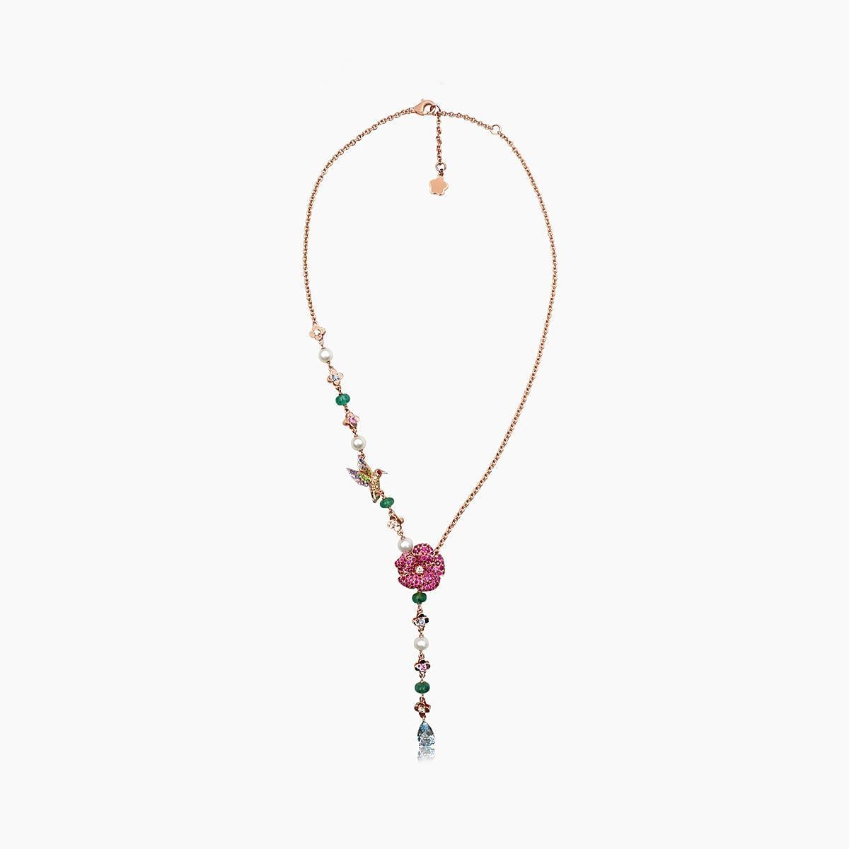 Aquamarin Multi-Color Saphir Perle & Fancy Diamond Floral Gold Halskette im Zustand „Neu“ im Angebot in Oakton, VA