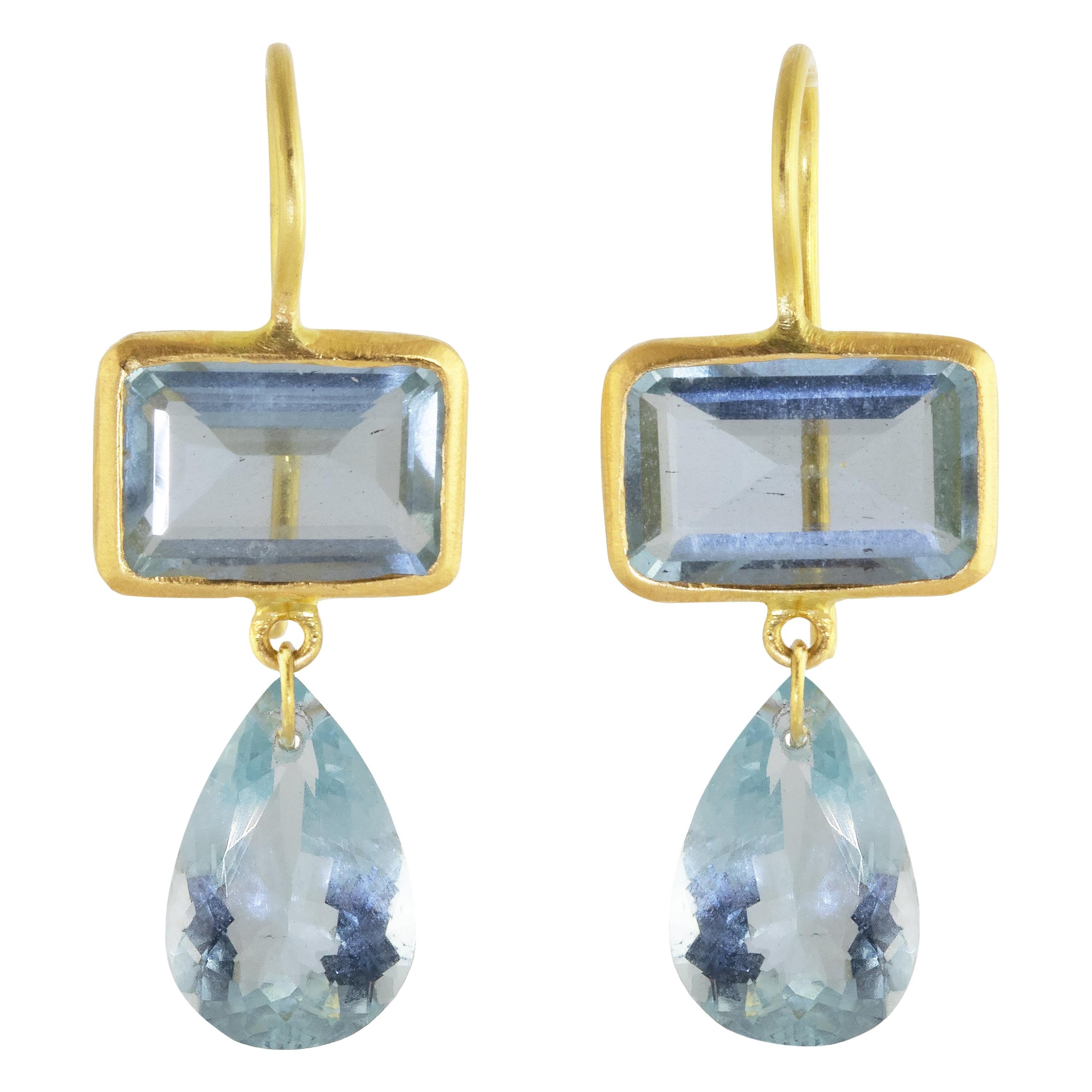 Ico & the Bird Fine Jewelry Aquamarine 2-stone 22 Karat Gold Earrings