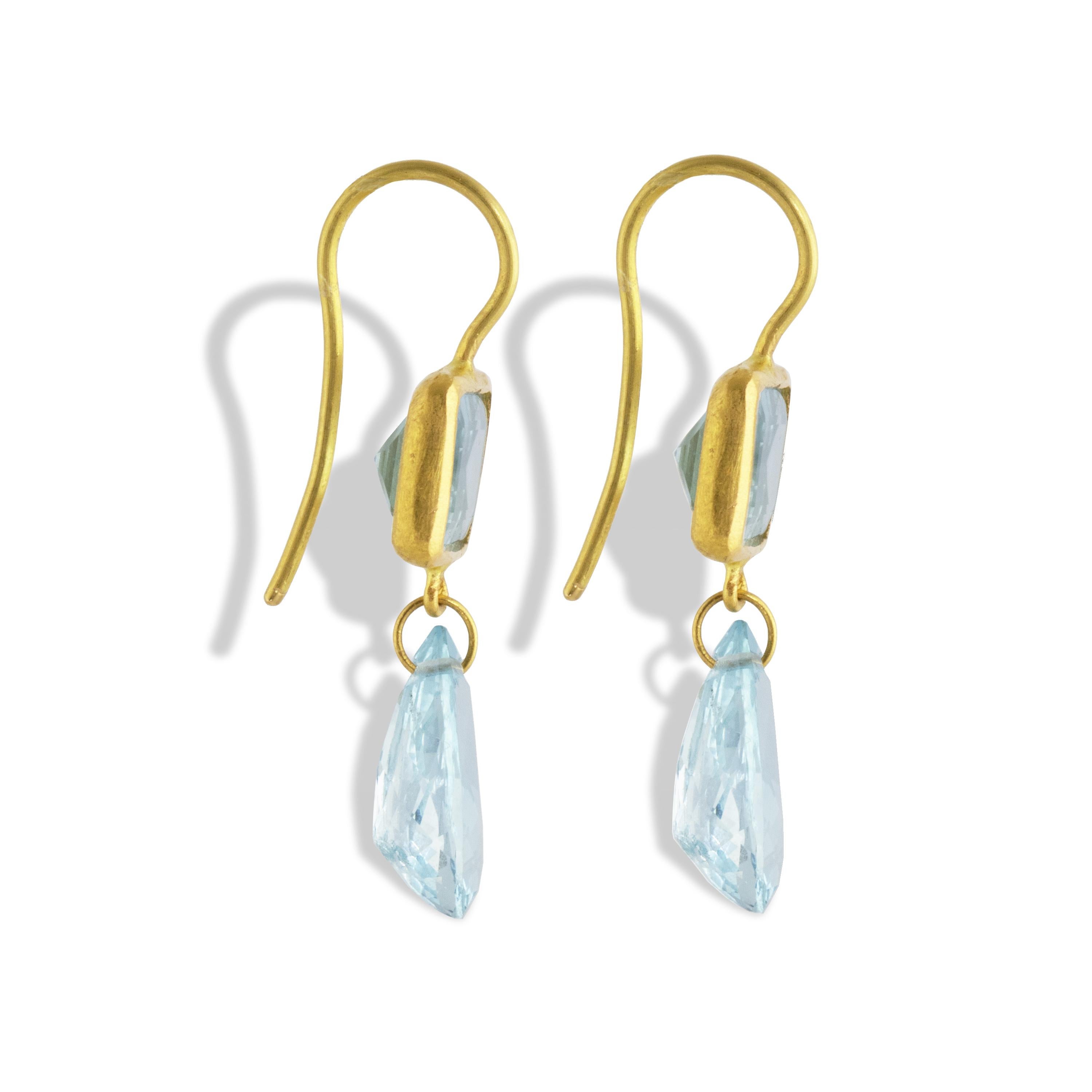 Artisan Ico & the Bird Fine Jewelry 9.2 carat Aquamarine  Gold Earrings For Sale