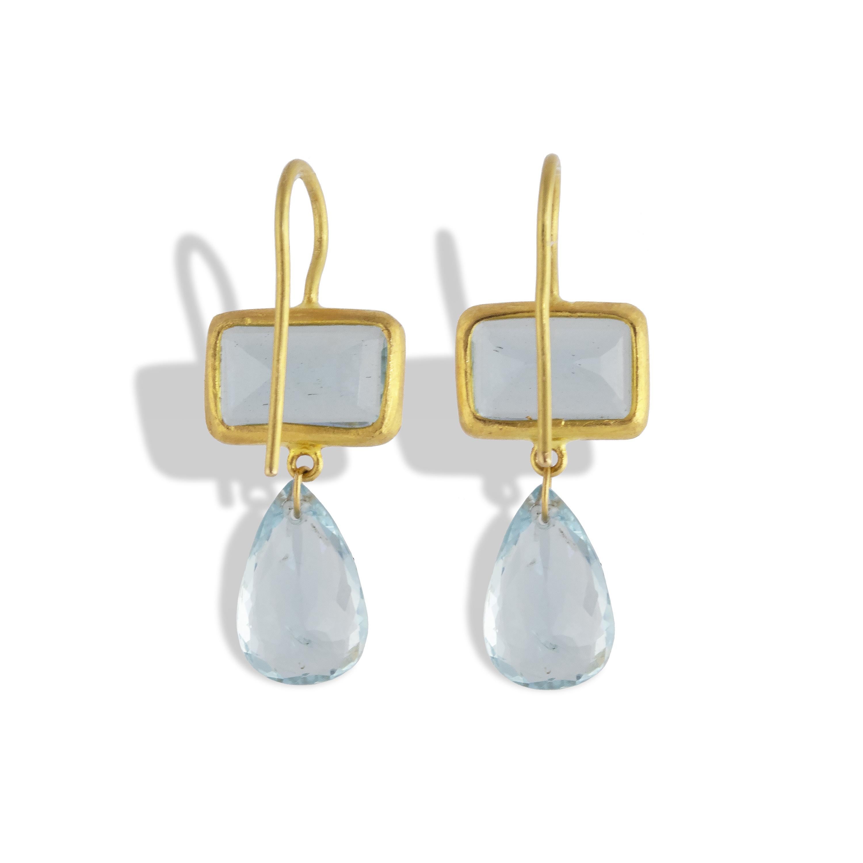 Ico & the Bird Fine Jewelry 9.2 carat Aquamarine  Gold Earrings In New Condition For Sale In Los Angeles, CA