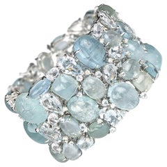 Bracelet multi-pierres aigue-marine et diamants en or blanc