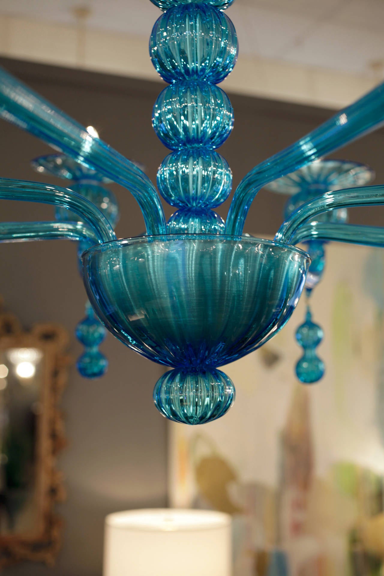Italian Aquamarine Murano Glass Chandelier by Barbini For Sale