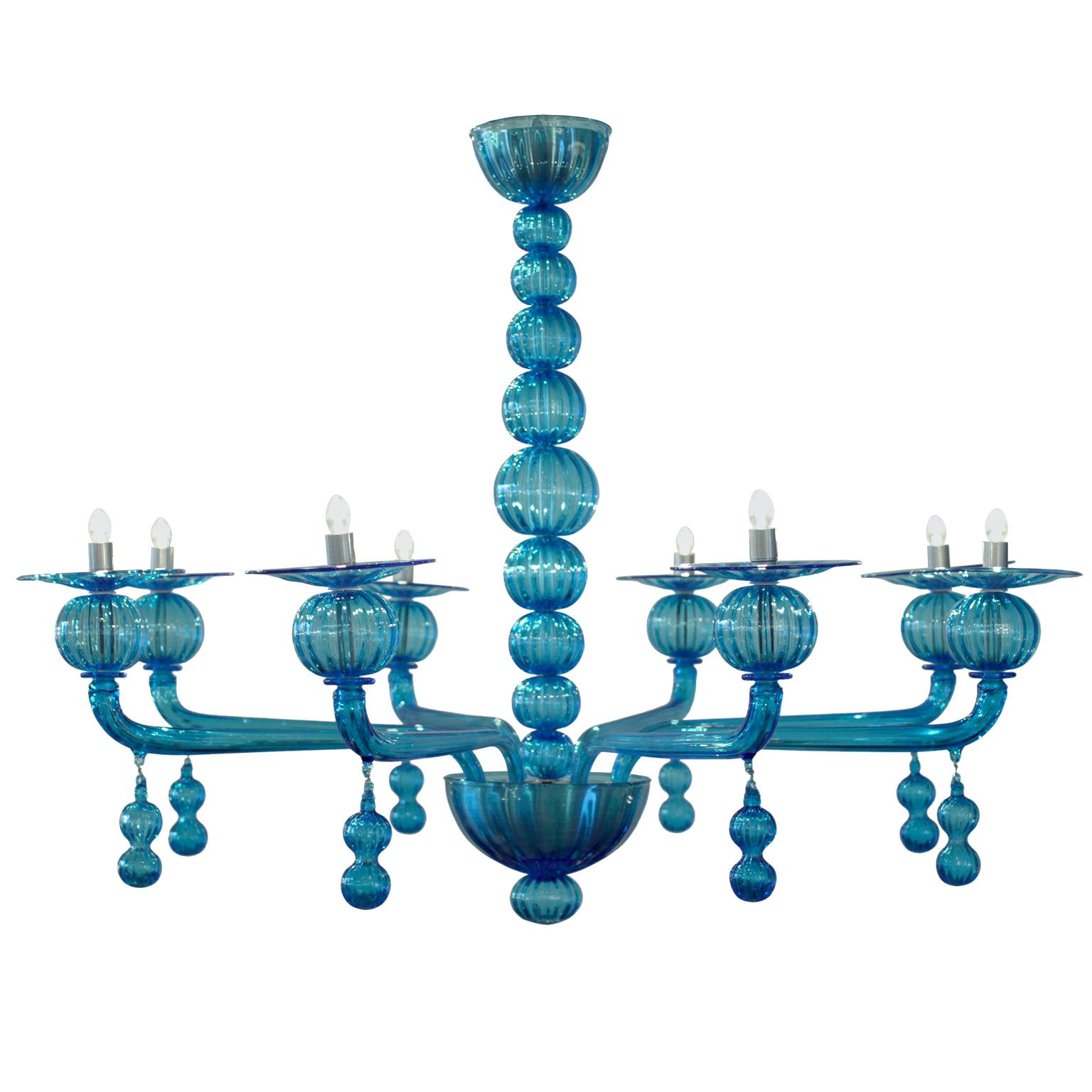 Aquamarine Murano Glass Chandelier by Barbini For Sale