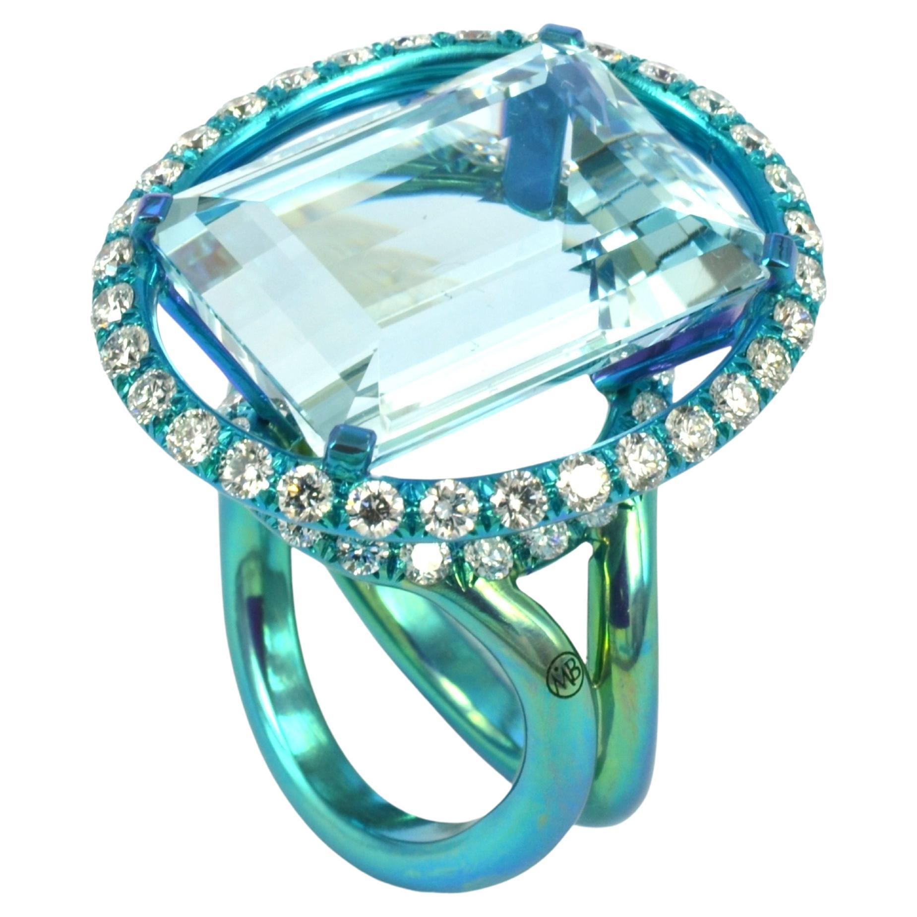 Aquamarin Natürliche Diamanten Teal Titanium Made in Italy Margherita Burgener Ring