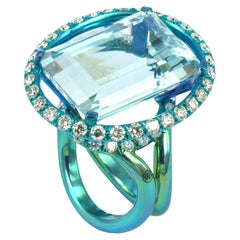 Aquamarine Natural Diamonds Teal Titanium Made in Italy Margherita Burgener Ring