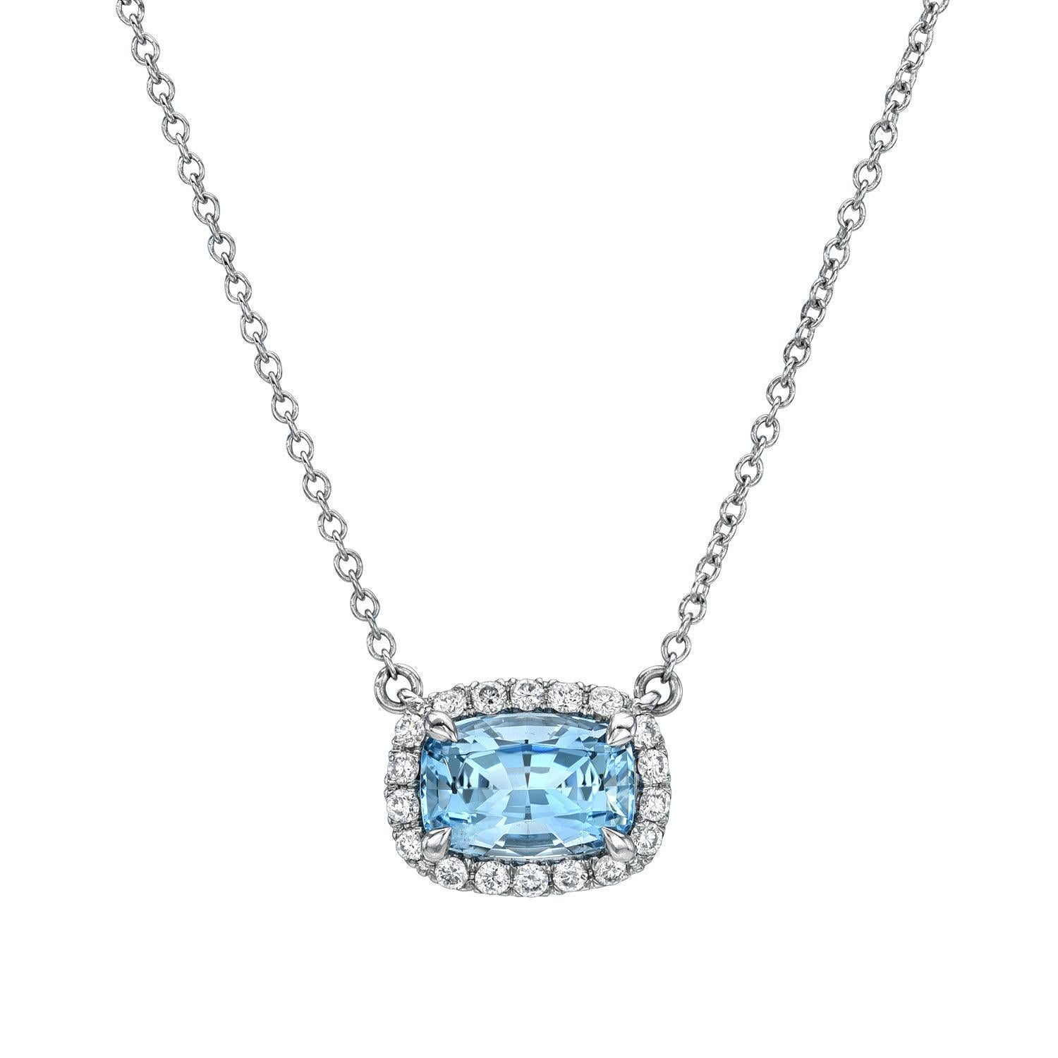 Classic 14K white gold necklace set with a 1.27 carat Aquamarine cushion and a cluster of round brilliant diamonds weighing a total 0.16 carats.

Returns are accepted and paid by us within 7 days of delivery.

Please FOLLOW the MERKABA storefront to