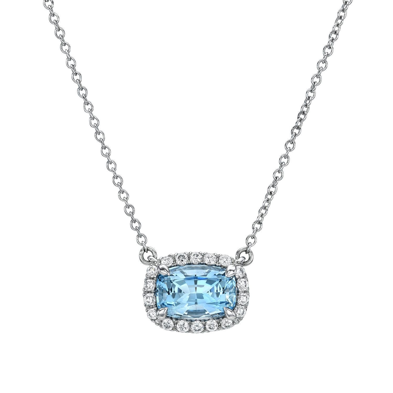 Contemporary Aquamarine Necklace 1.27 Carat Cushion For Sale