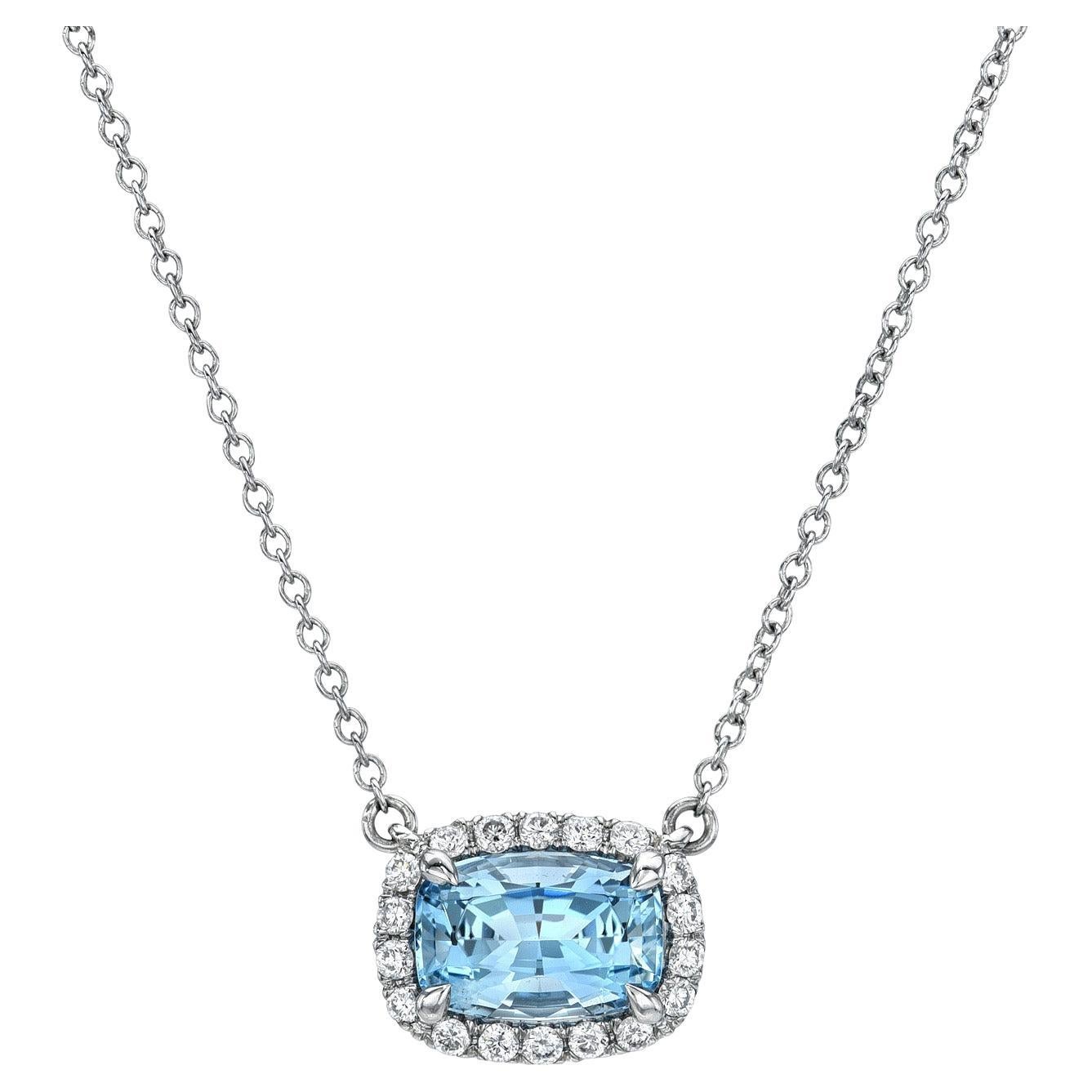 Elegant 1.27 Carat Aquamarine Cushion & Diamond Necklace – Luxury 14K White Gold