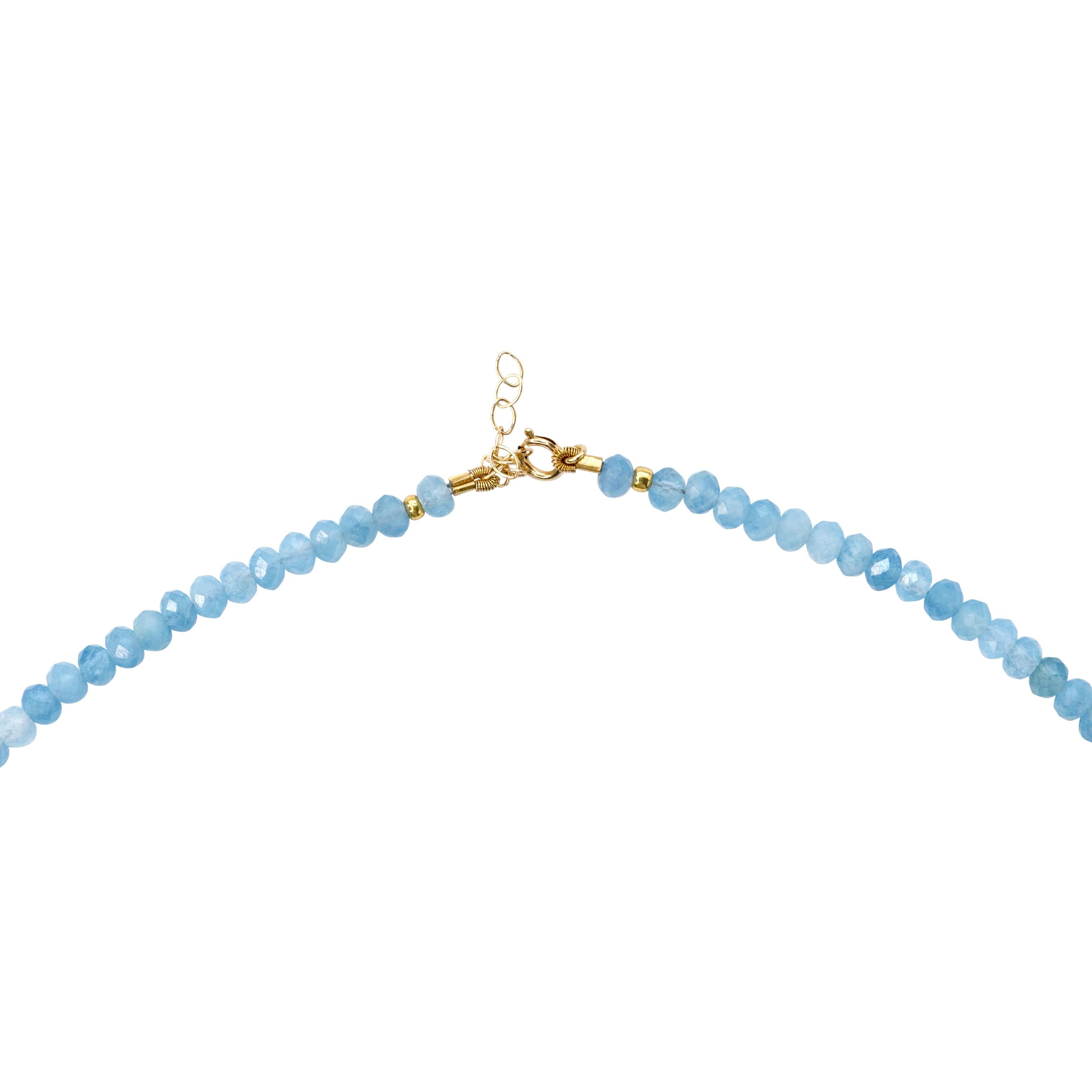 Artisan Aquamarine Necklace 14K Gold -by Bombyx House For Sale
