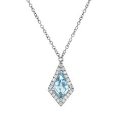 1.97 Carat Kite Aquamarine Diamond Pendant Necklace 14K White Gold By Merkaba