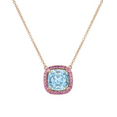 Atemberaubende Halskette aus 18 Karat Roségold mit Aquamarin und rosa Saphir - Luxusgeschenk  Tamir