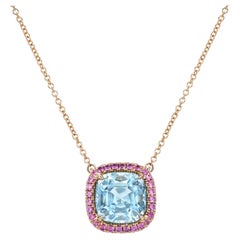 Stunning 18K Rose Gold Aquamarine & Pink Sapphire Necklace - Luxury Gift  Tamir