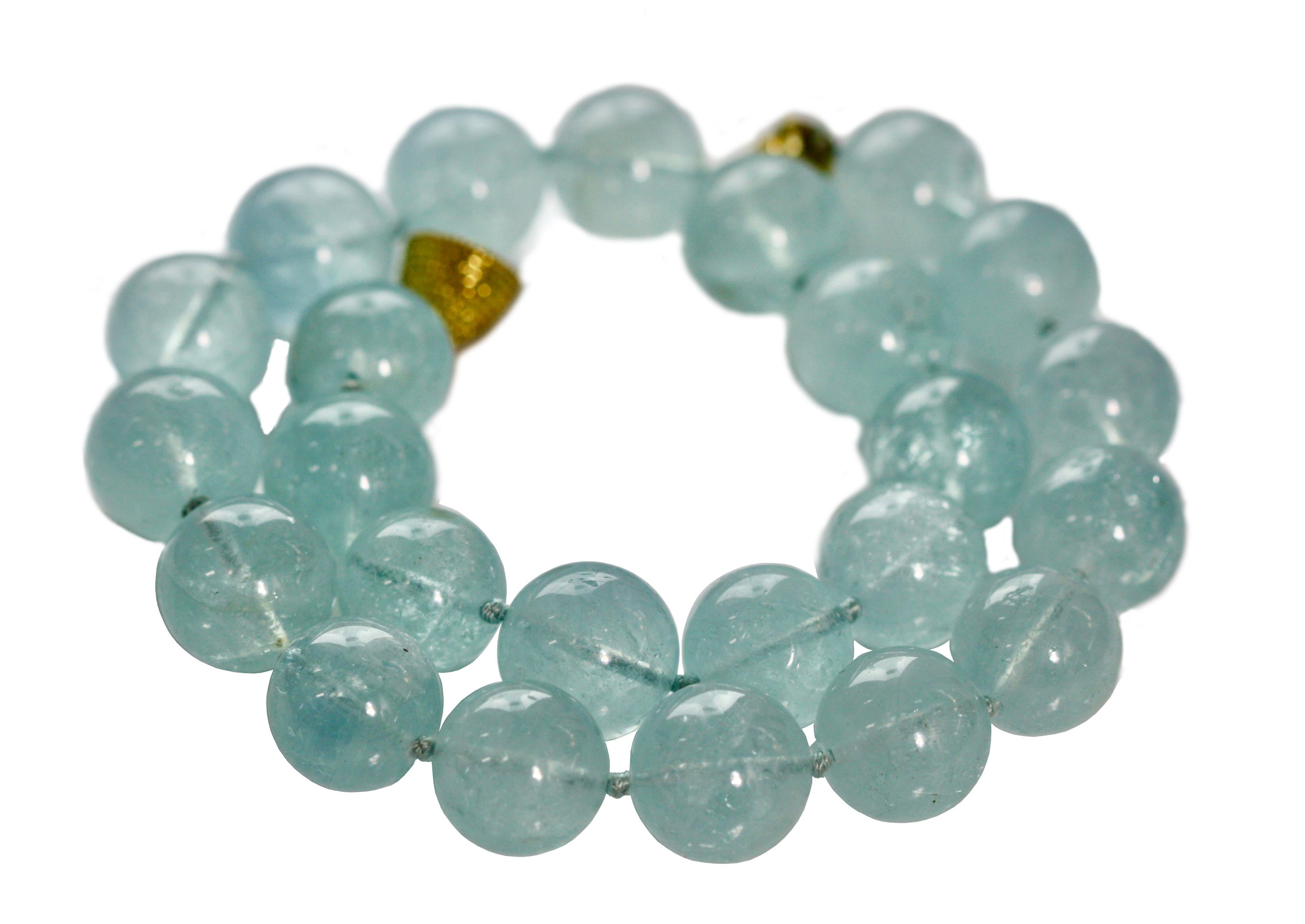 Women's or Men's Aquamarine Necklace Designed as a Row of Aquamarine Spheres For Sale