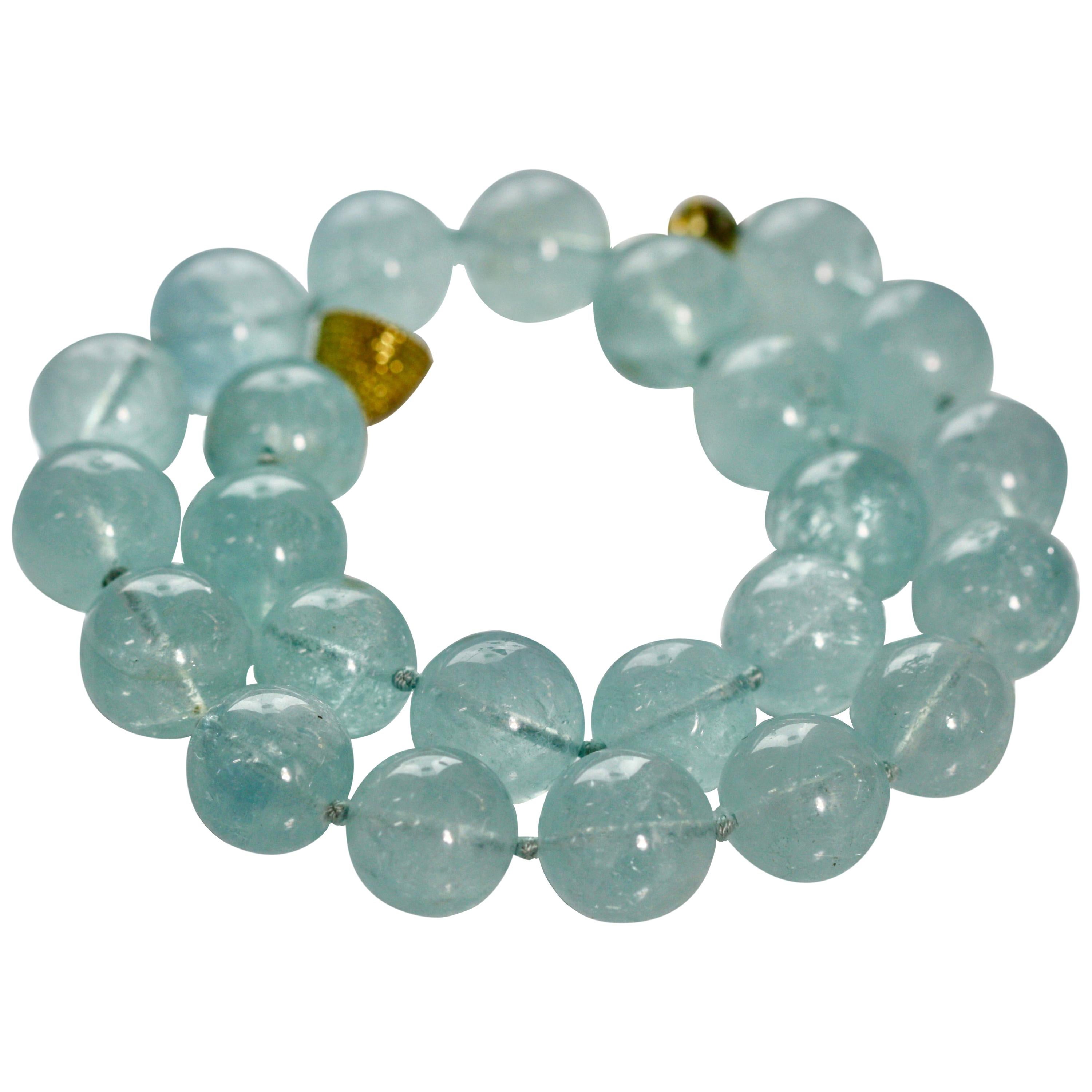 Aquamarine Necklace Designed as a Row of Aquamarine Spheres