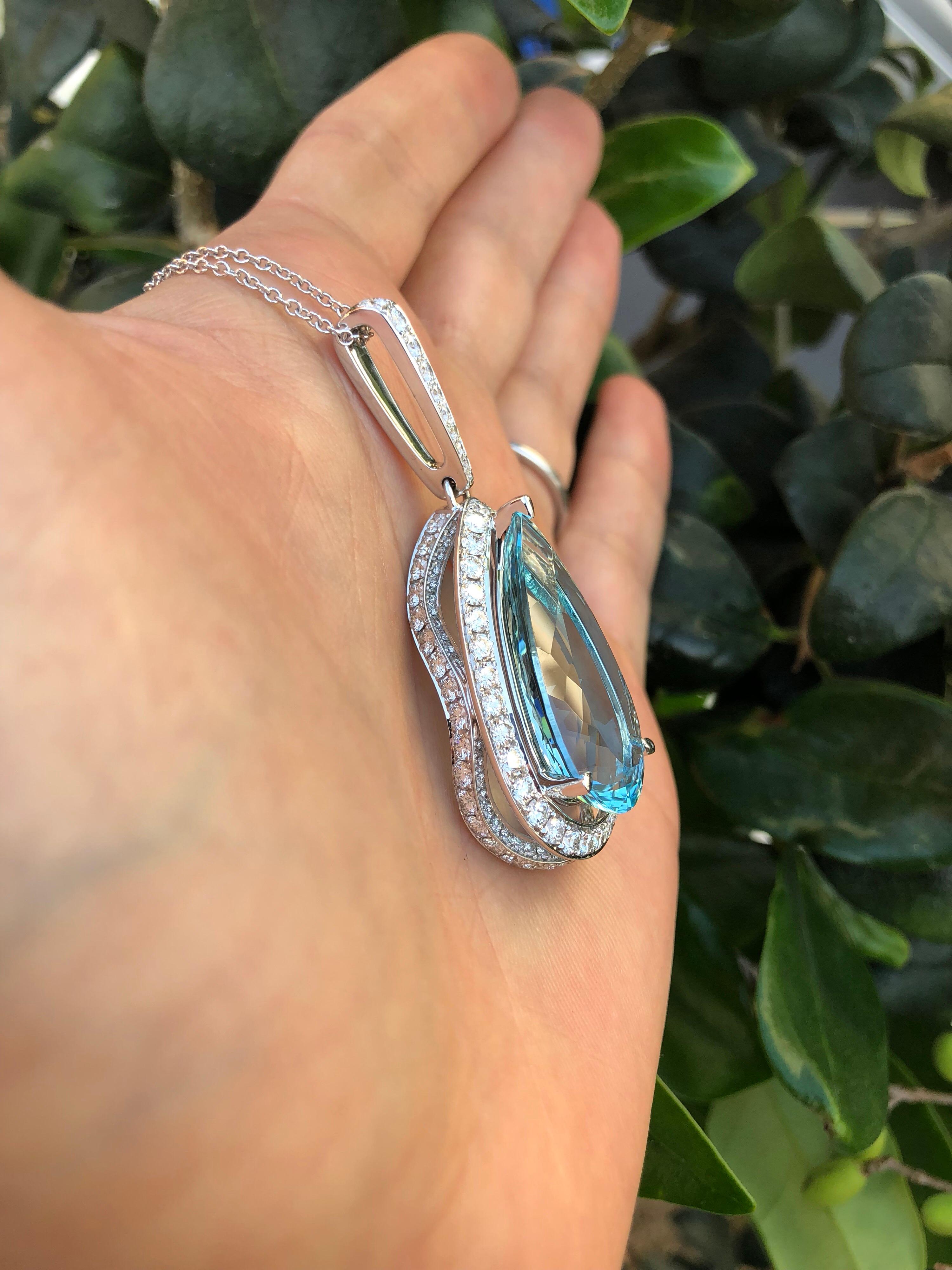 Contemporary Aquamarine Necklace Pear Shape 24.01 Carats
