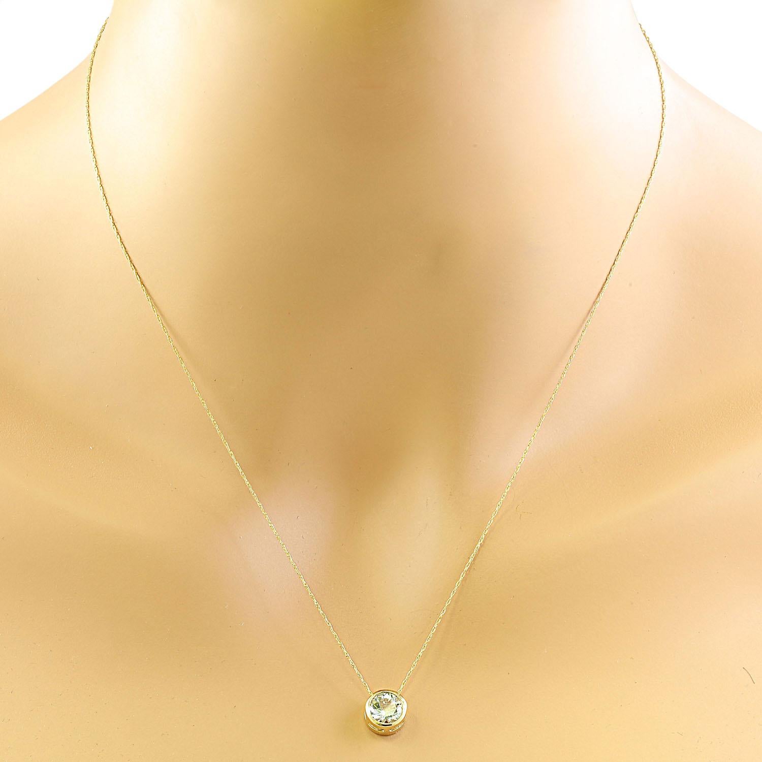 Round Cut Aquamarine Necklace In 14 Karat Yellow Gold  For Sale