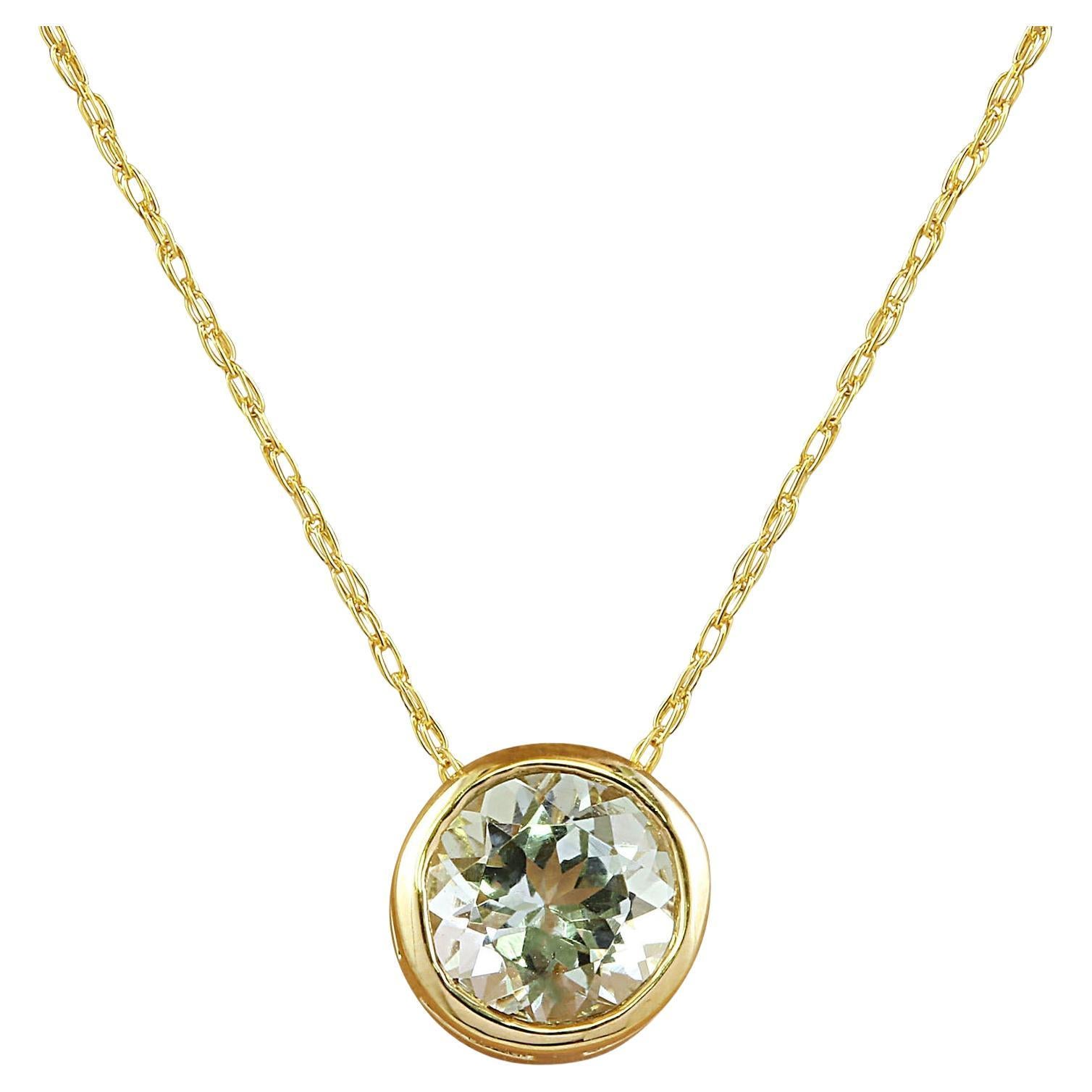 Aquamarine Necklace In 14 Karat Yellow Gold  For Sale