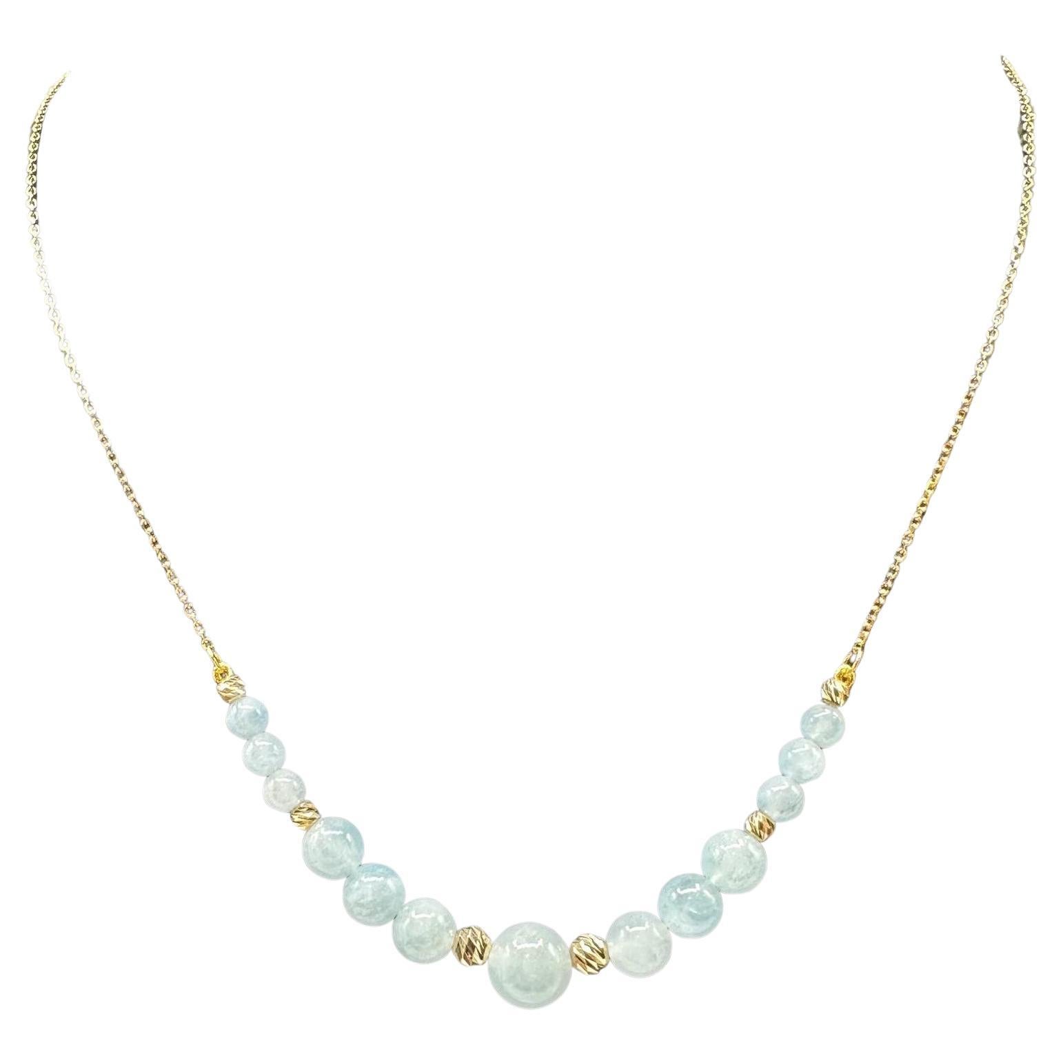 Aquamarine Necklace in 14kt Yellow Gold - 18", Round Aquamarines, 5.1g, New